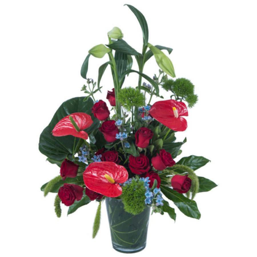 Roses and anthurium arrangement